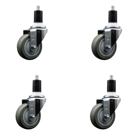 Service Caster 3.5'' Gray Poly Wheel Swivel 1-1/2'' Expanding Stem Caster Set, 4PK SCC-EX20S3514-PPUB-112-4
